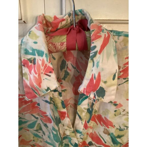 JM Collection 100% Linen Button Down Shirt Sz 14 Floral - Picture 2 of 8